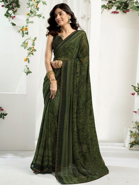 SANISA Floral Beads and Stones Poly Georgette Saree