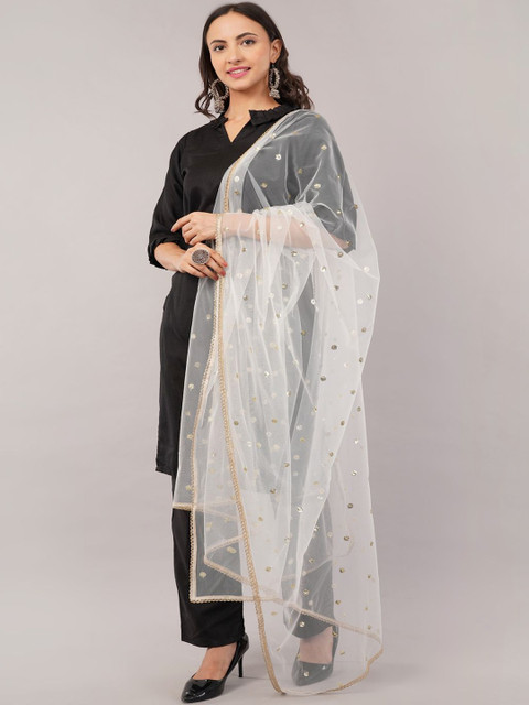 IVAARA Women Embroidered Sequinned Net Dupatta With Lace