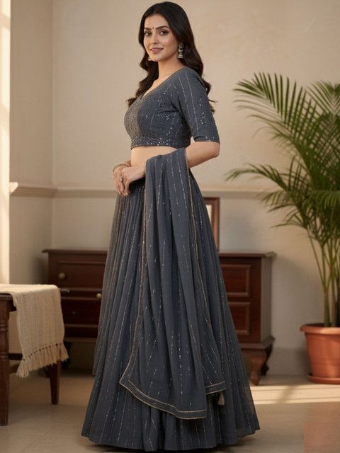 Jomso Embroidered Sequinned Semi-Stitched Lehenga & Unstitched Blouse With Dupatta