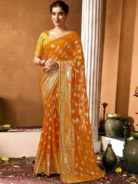 SANISA Ethnic Motifs Zari Poly Georgette Designer Saree