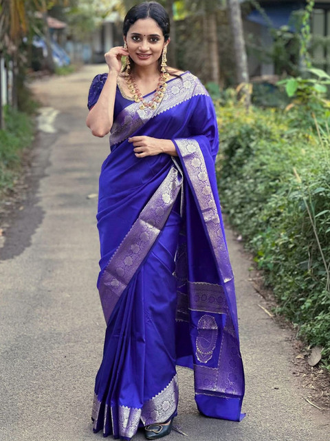 SANISA Ethnic Motifs Zari Silk Blend Heavy Work Saree