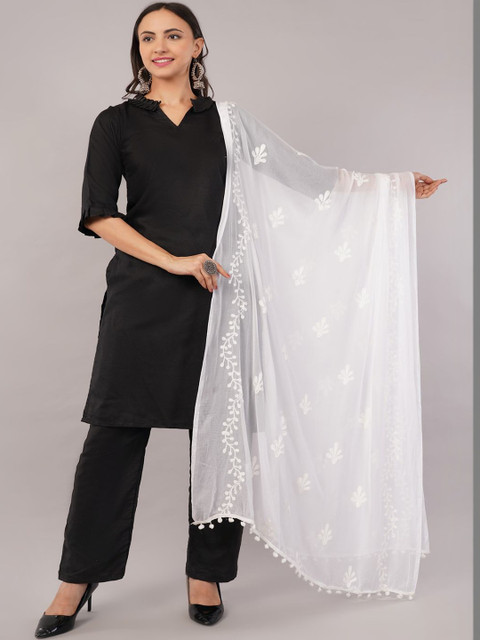 IVAARA Women Chiffon Dyable Floral Embroidered Thread Work Dupatta