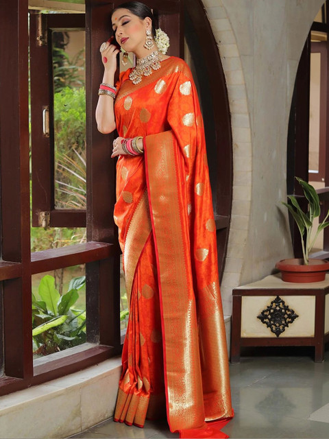 SANISA Woven Design Zari Silk Blend Heavy Work Saree