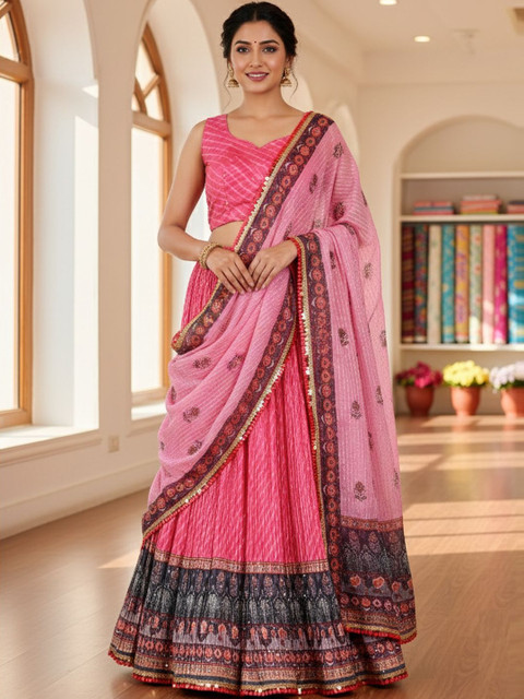 Jomso Printed Semi-Stitched Lehenga & Unstitched Blouse With Dupatta