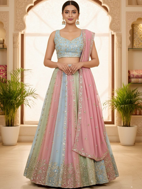 TIKODI Embellished Sequinned Semi-Stitched Lehenga & Unstitched Blouse With Dupatta