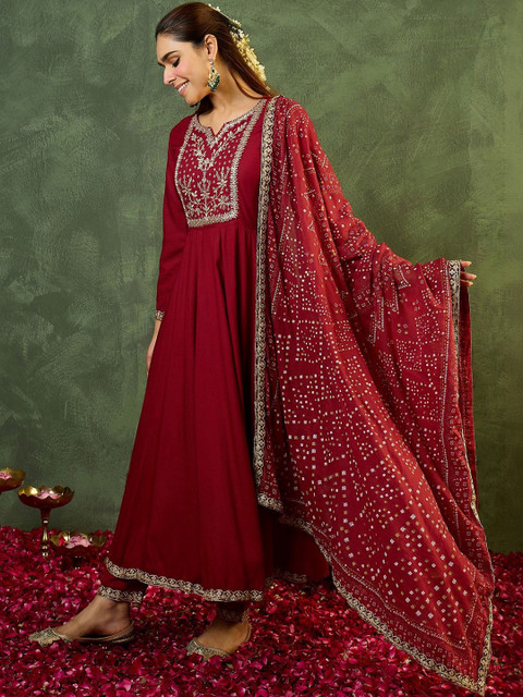 Indo Era Women Ethnic Motifs Embroidered Panelled Thread Work Kurta with Trousers & With Dupatta