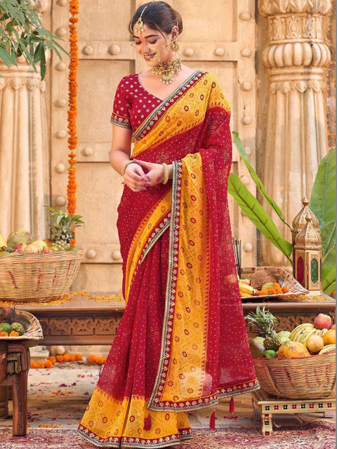 SANISA Bandhani Embroidered Poly Georgette Saree