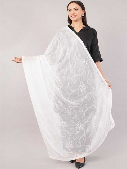 IVAARA Women Chiffon Dyable Floral Embroidered Thread Work Dupatta