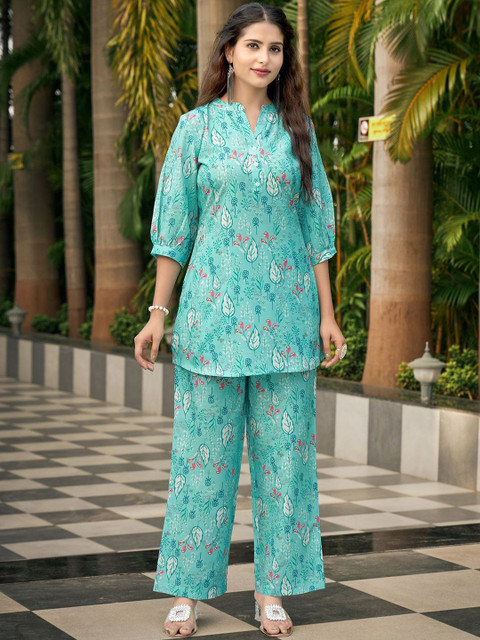 HB VENTURE Printed Mandarin Collar Tunic & Palazzos Co-Ords