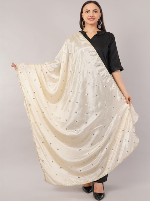 IVAARA Women Embroidered Sequinned Chinnon Dupatta With Lace