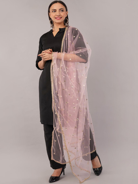 IVAARA Women Embroidered Sequinned Net Dupatta With Lace - Image 6