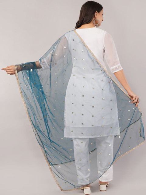 IVAARA Women Embroidered Sequinned Net Dupatta With Lace - Image 4