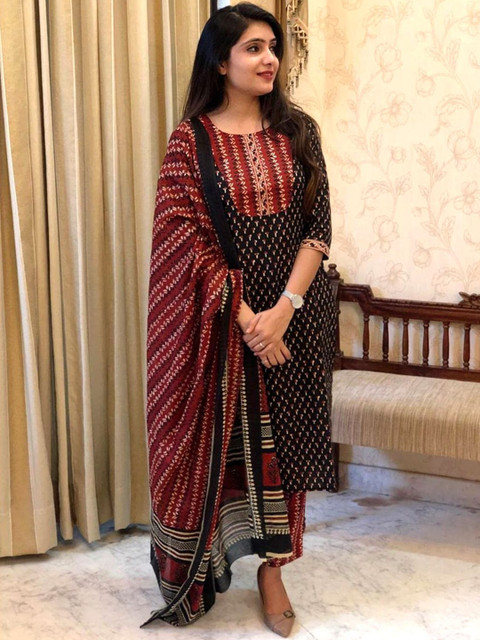 arangya Women Ethnic Motifs Printed Regular Kurta with Trousers & With Dupatta