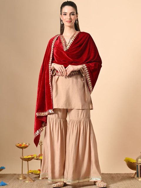 Fabway Clothing Embroidered Velvet Dupatta with Gotta Patti