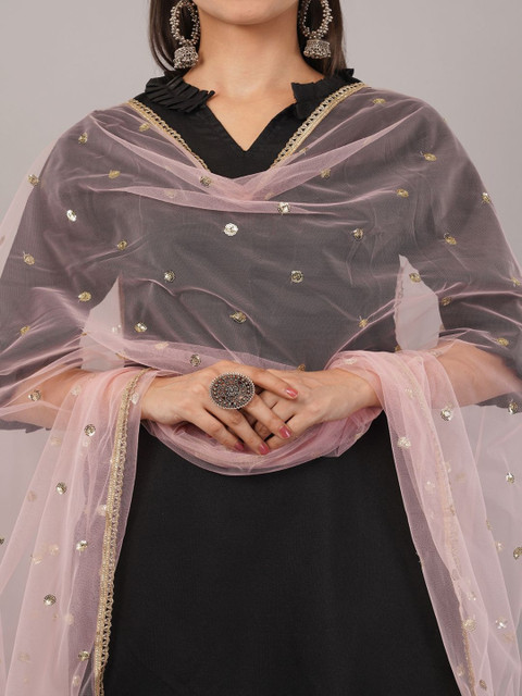 IVAARA Women Embroidered Sequinned Net Dupatta With Lace - Image 2