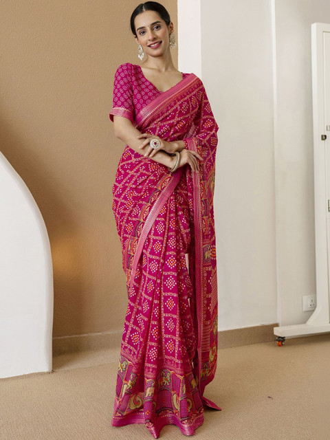 SANISA Bandhani Poly Georgette Saree