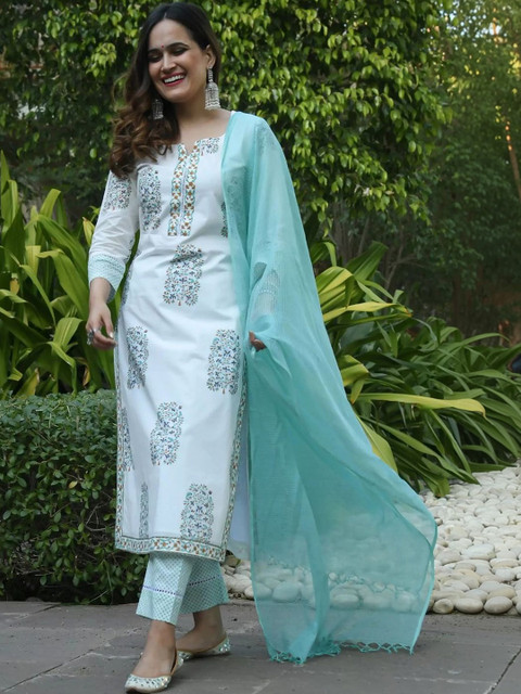 arangya Women Ethnic Motifs Printed Regular Kurta with Trousers & With Dupatta