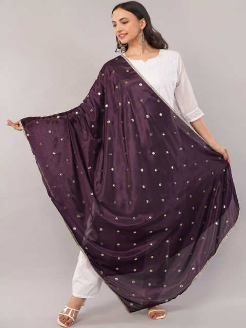 IVAARA Women Embroidered Sequinned Chinnon Dupatta With Lace