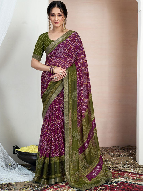 SANISA Bandhani Poly Chiffon Saree