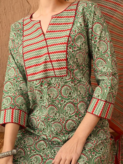 KALINI Women Ethnic Motifs Printed Regular Pure Cotton Kurta with Trousers & With Dupatta - Image 2