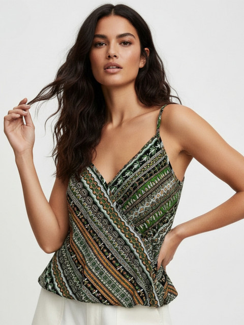 Outzidr Print Ethnic Wrap Top