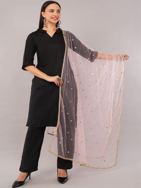 IVAARA Women Embroidered Sequinned Net Dupatta With Lace - Image 4