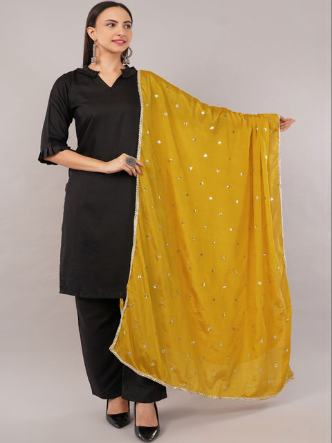 IVAARA Women Embroidered Sequinned Chinnon Dupatta With Lace