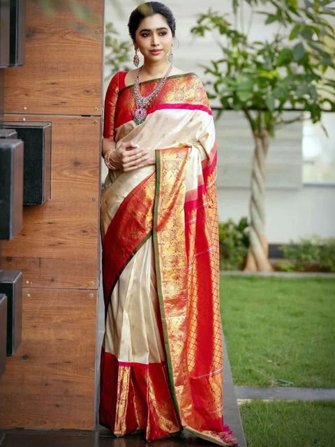 SANISA Woven Design Zari Silk Blend Saree