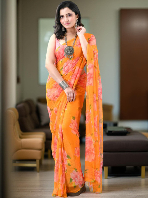 DESH BIDESH Floral Pure Chiffon Saree
