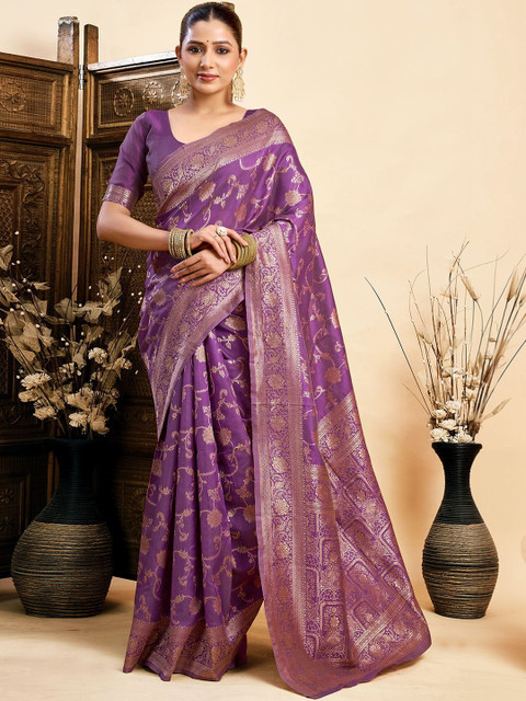 SANISA Woven Design Zari Silk Blend Heavy Work Saree