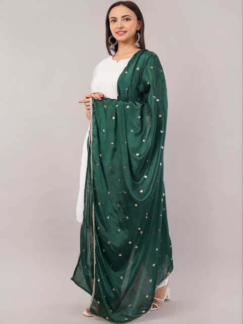 IVAARA Women Embroidered Sequinned Chinnon Dupatta With Lace