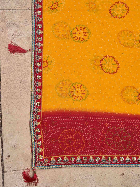 SANISA Bandhani Sequinned Poly Georgette Designer Saree - Image 6