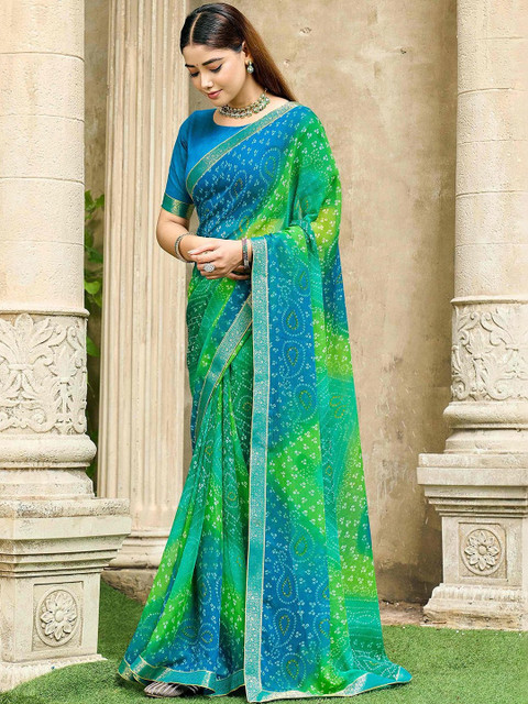 SANISA Bandhani Poly Chiffon Saree - Image 2