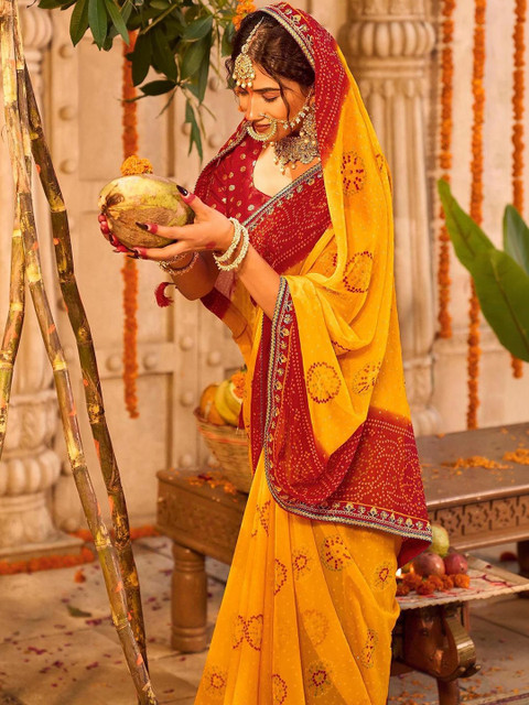 SANISA Bandhani Sequinned Poly Georgette Designer Saree - Image 4