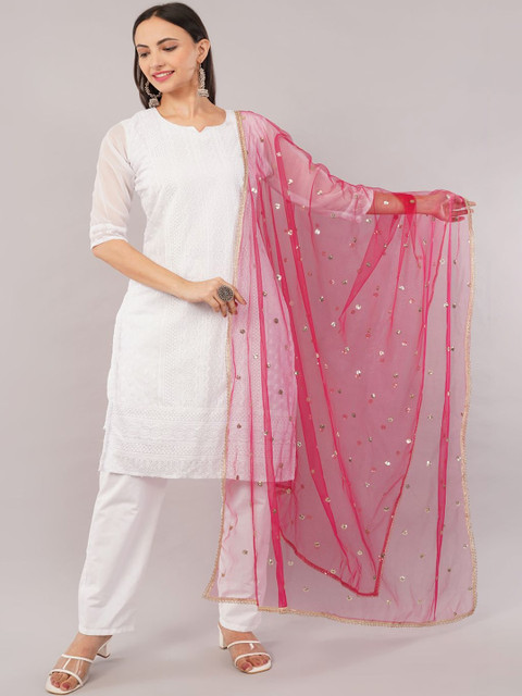 IVAARA Women Embroidered Sequins Net Dupatta With Lace