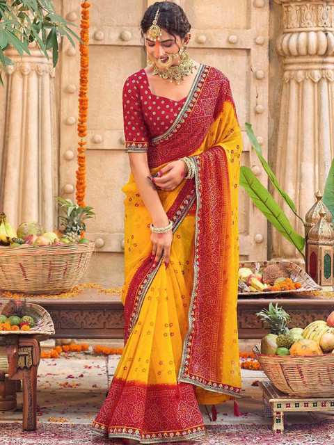 SANISA Bandhani Zari Poly Georgette Saree