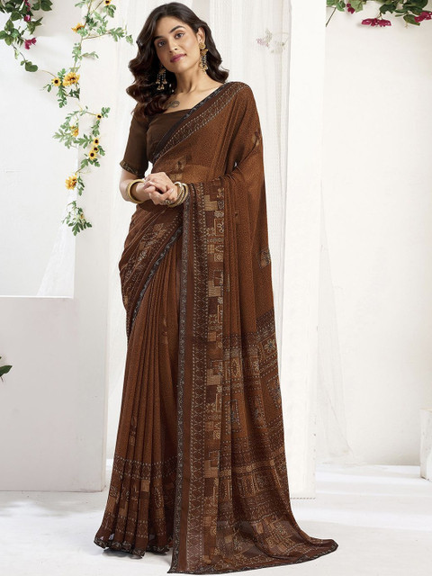 SANISA Ethnic Motifs Beads and Stones Poly Georgette Designer Saree