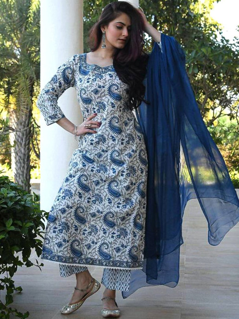 arangya Women Ethnic Motifs Printed Regular Kurta with Trousers & With Dupatta