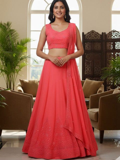 Jomso Embroidered Sequinned Semi-Stitched Lehenga & Unstitched Blouse With Dupatta