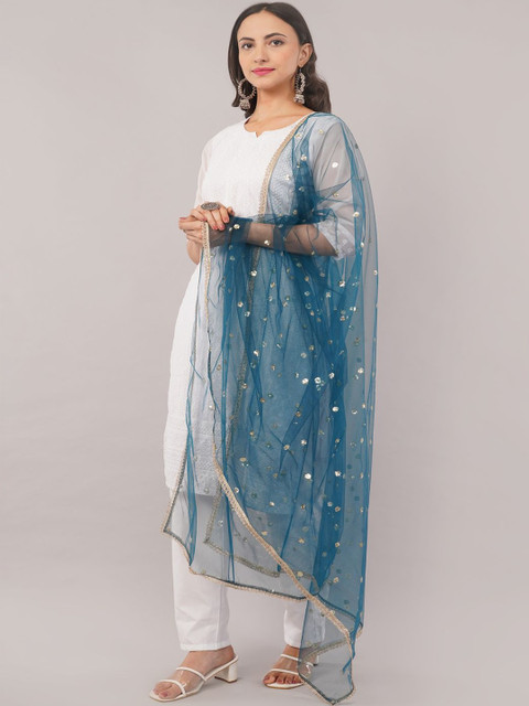 IVAARA Women Embroidered Sequinned Net Dupatta With Lace - Image 5