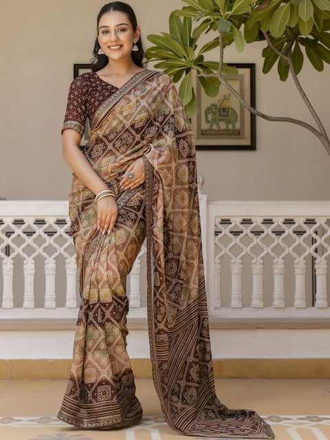 SANISA Bandhani Poly Georgette Saree