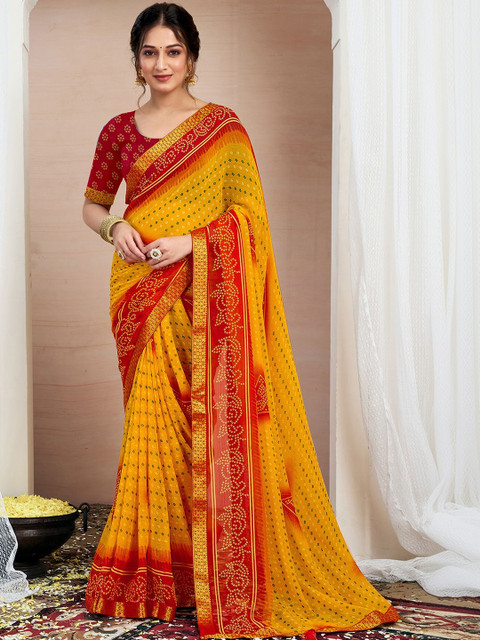 SANISA Bandhani Poly Chiffon Saree