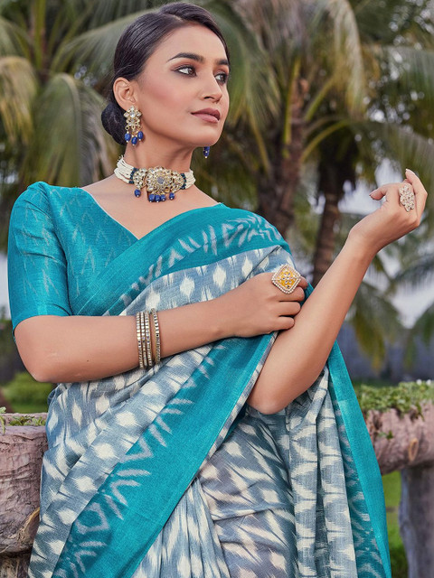 SANISA Ethnic Motifs Ikat Saree - Image 5