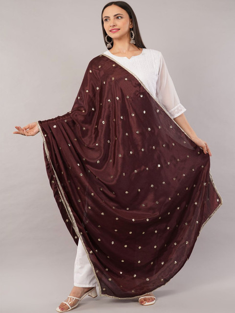 IVAARA Women Embroidered Sequinned Chinnon Dupatta With Lace