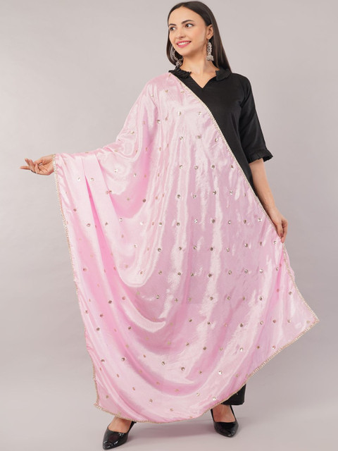 IVAARA Women Embroidered Sequins Chinnon Dupatta With Lace