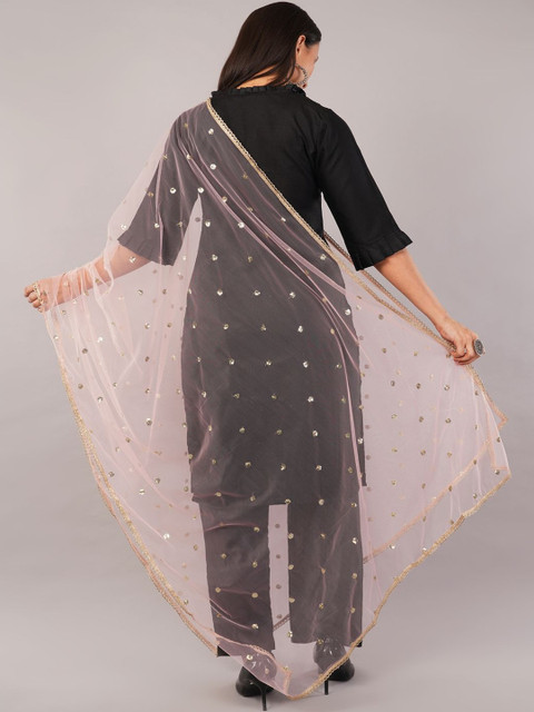 IVAARA Women Embroidered Sequinned Net Dupatta With Lace - Image 3