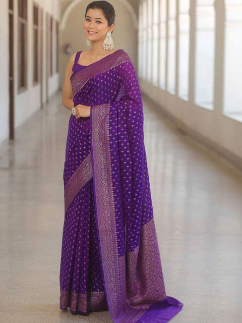 SANISA Woven Design Zari Silk Blend Handloom Saree