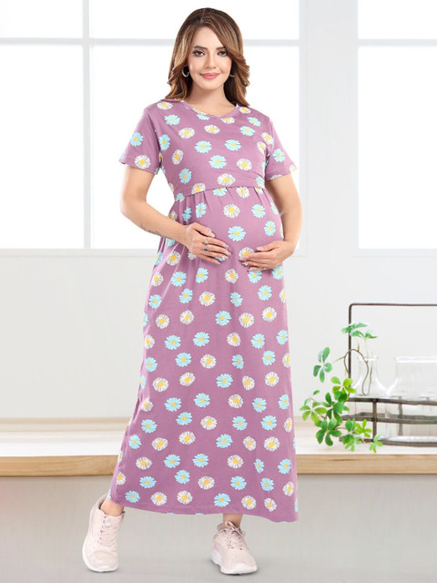 MomsBae Printed Maxi Nightdress