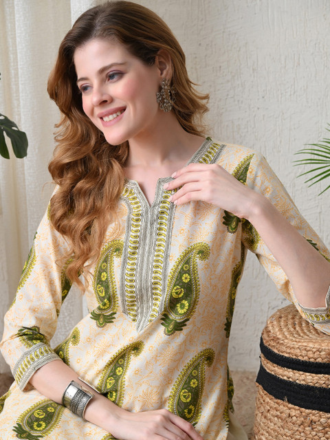 BKApparels Paisley Printed V-Neck Indie Prints Straight Cotton Kurta