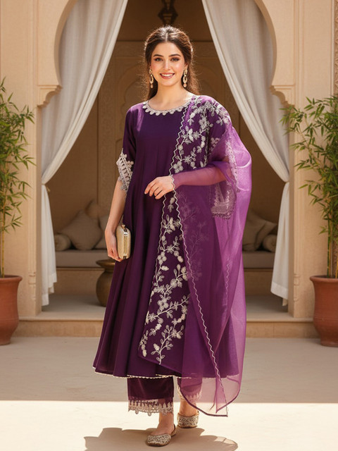 KALINI Anarkali Thread Work Kurta with Trousers & With Dupatta